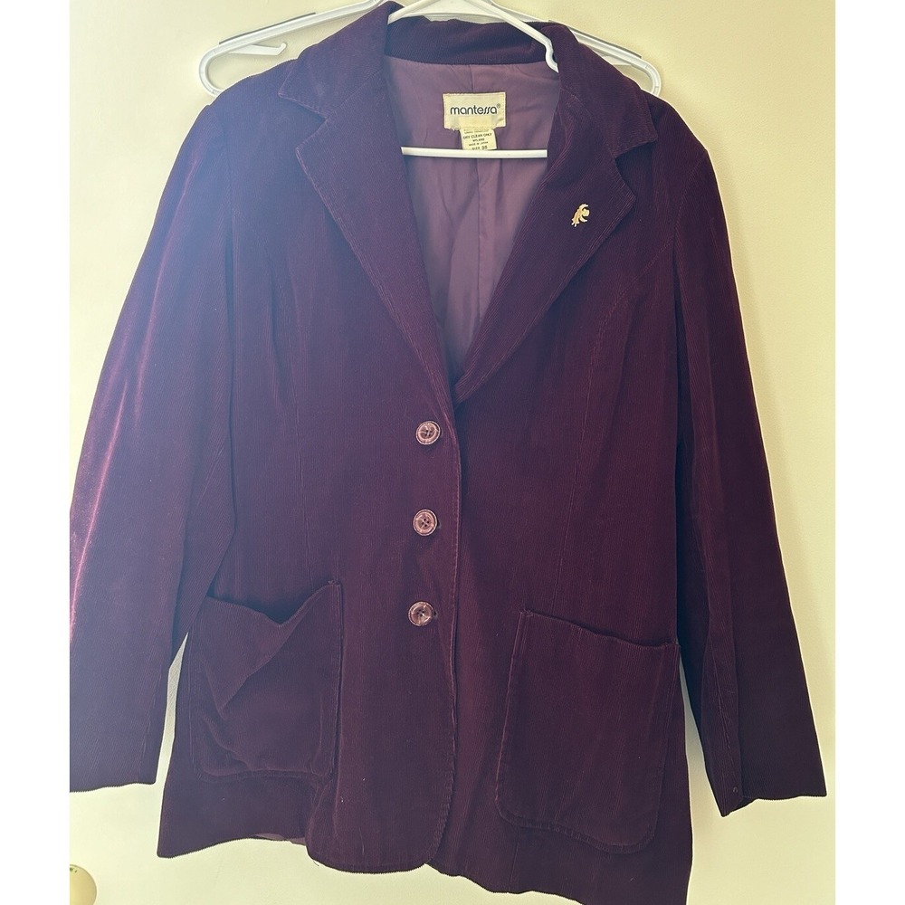 Vtg 1970s Mantessa Burgundy, Cotton Corduroy 3 Button Classic Blazer Jacket 38